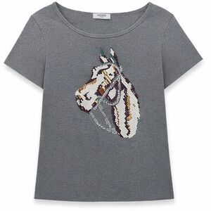 Moschino Jeans Embellished Horse Tee Western Chic Y2K Designer Baby Tee Small